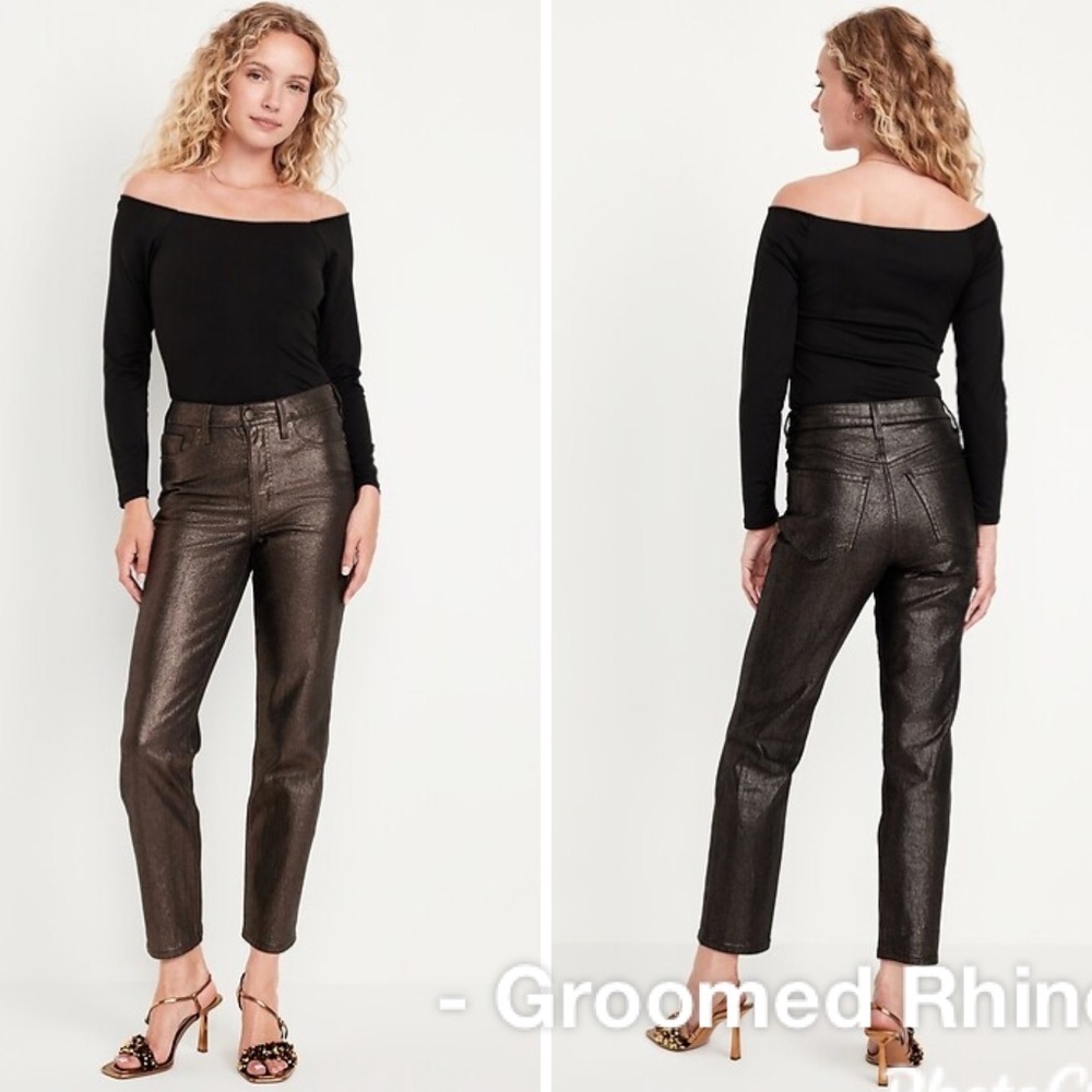 Old Navy Metallic Shine High Waist OG Straight Leg Ankle Jeans Size 12